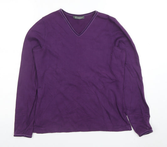 Hawkstead Women's Purple V-Neck Long Sleeve Cotton T-Shirt Size 12