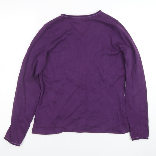 Hawkstead Women's Purple V-Neck Long Sleeve Cotton T-Shirt Size 12