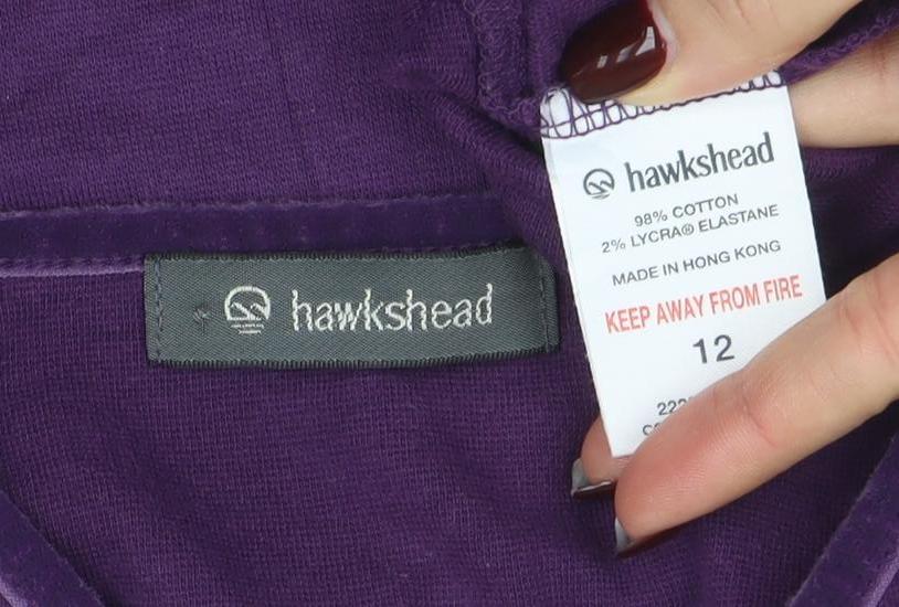 Hawkstead Women's Purple V-Neck Long Sleeve Cotton T-Shirt Size 12