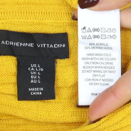 Adrienne Vittadini Women’s Yellow Roll Neck Merino Wool Knit Top Size L