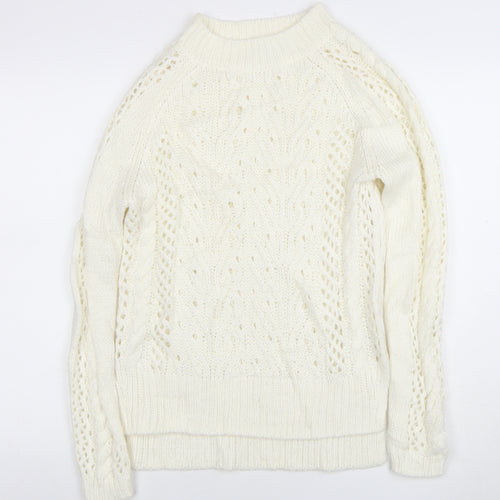 TU Women Ivory Cable-Knit Jumper Size 8 Wool Blend Winter Pullover
