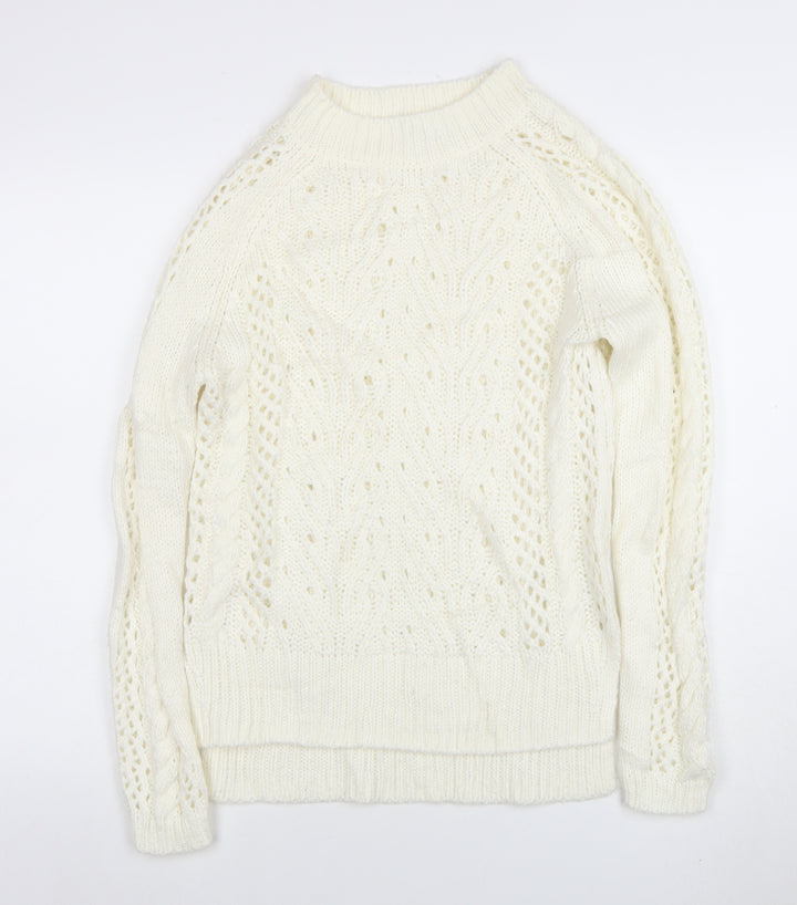 TU Women Ivory Cable-Knit Jumper Size 8 Wool Blend Winter Pullover