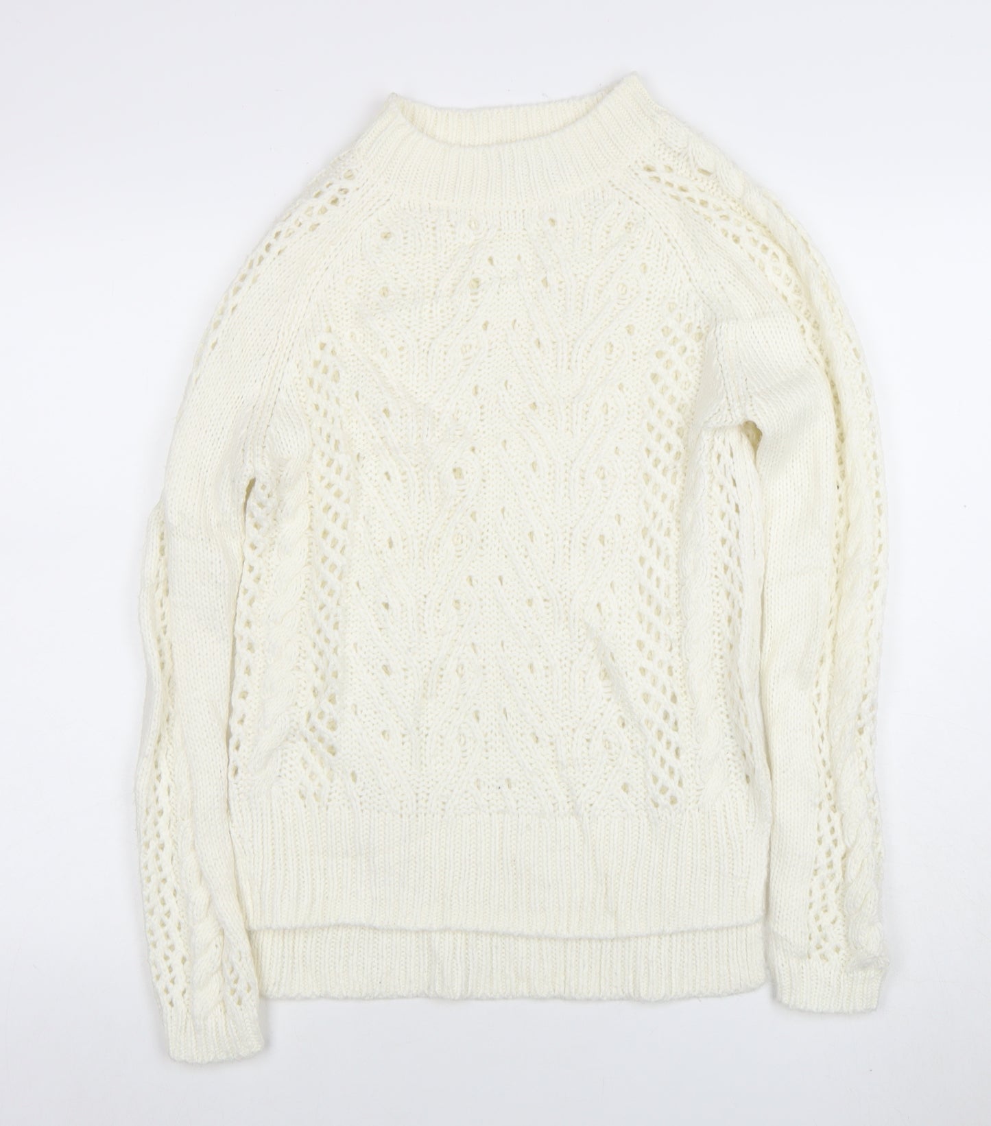 TU Women Ivory Cable-Knit Jumper Size 8 Wool Blend Winter Pullover