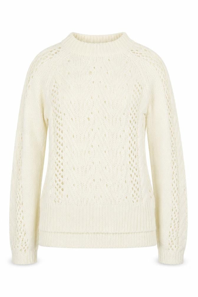 Front view of Tu Women Ivory Cable-Knit Jumper, size 8, Wool Blend Winter Pullover