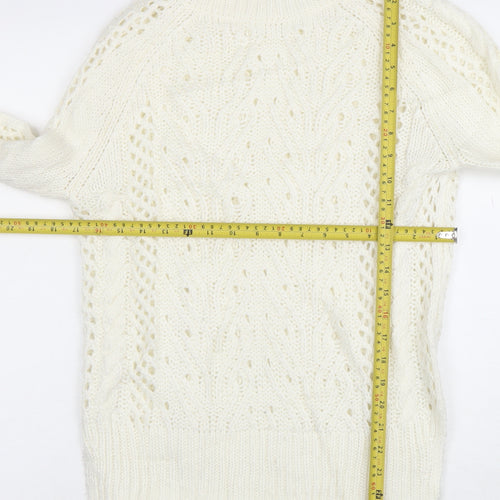 TU Women Ivory Cable-Knit Jumper Size 8 Wool Blend Winter Pullover