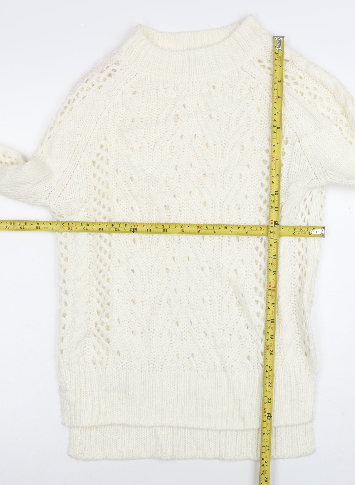 TU Women Ivory Cable-Knit Jumper Size 8 Wool Blend Winter Pullover