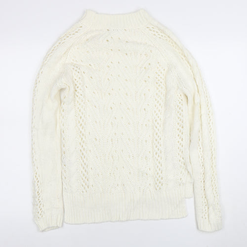 TU Women Ivory Cable-Knit Jumper Size 8 Wool Blend Winter Pullover