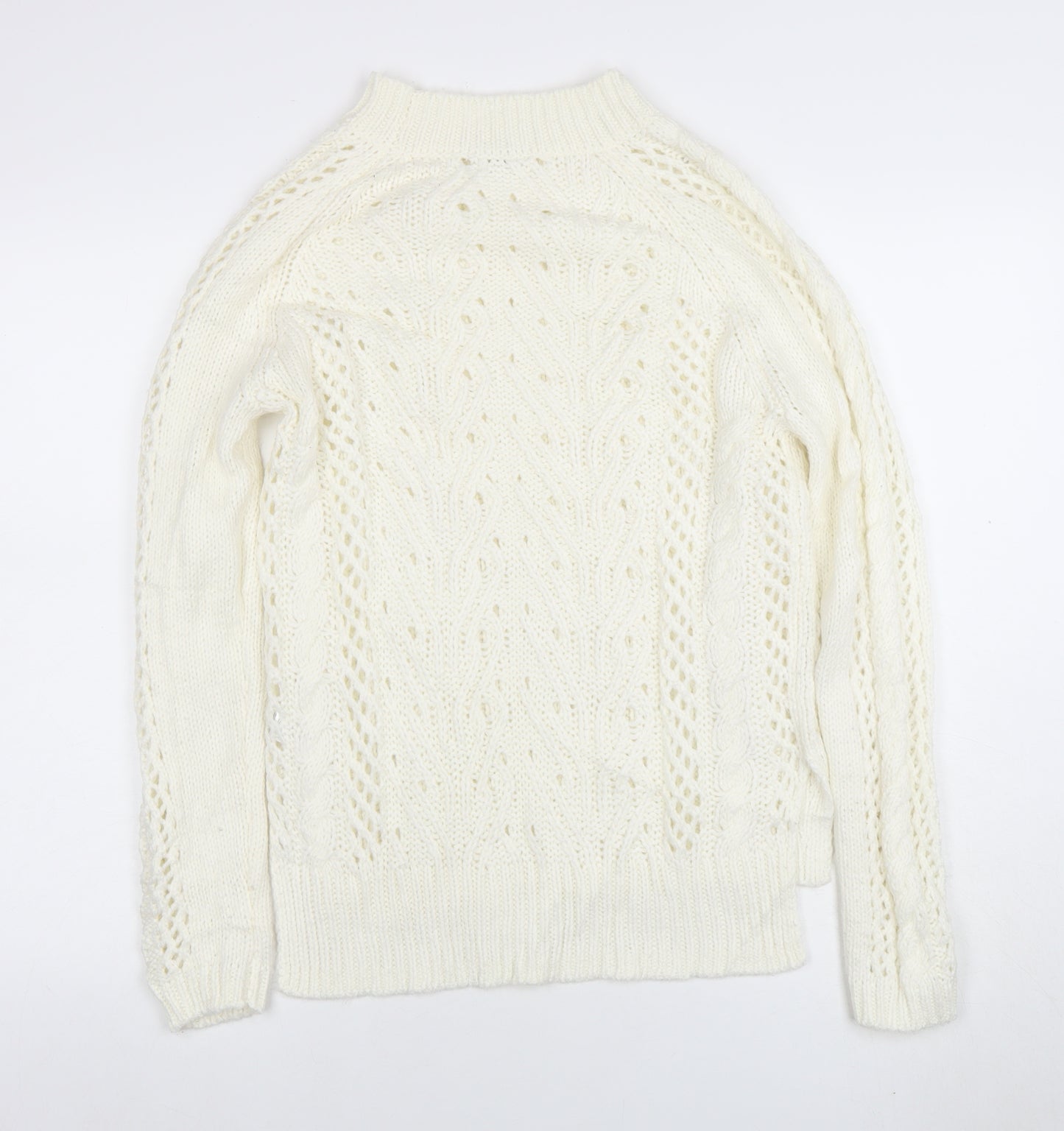 TU Women Ivory Cable-Knit Jumper Size 8 Wool Blend Winter Pullover