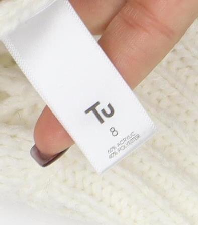 TU Women Ivory Cable-Knit Jumper Size 8 Wool Blend Winter Pullover