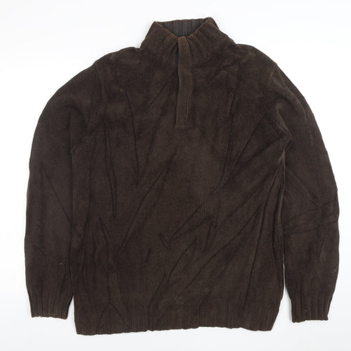 Howick Mens Brown Cotton 1/4 Zip High Neck Jumper Size M