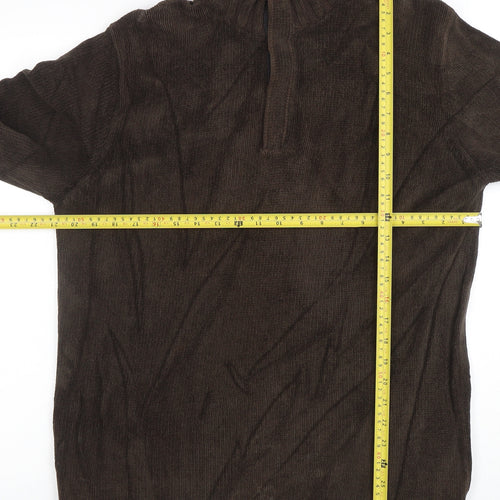 Howick Mens Brown Cotton 1/4 Zip High Neck Jumper Size M