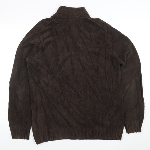 Howick Mens Brown Cotton 1/4 Zip High Neck Jumper Size M