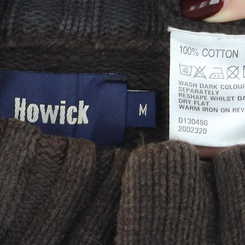 Howick Mens Brown Cotton 1/4 Zip High Neck Jumper Size M