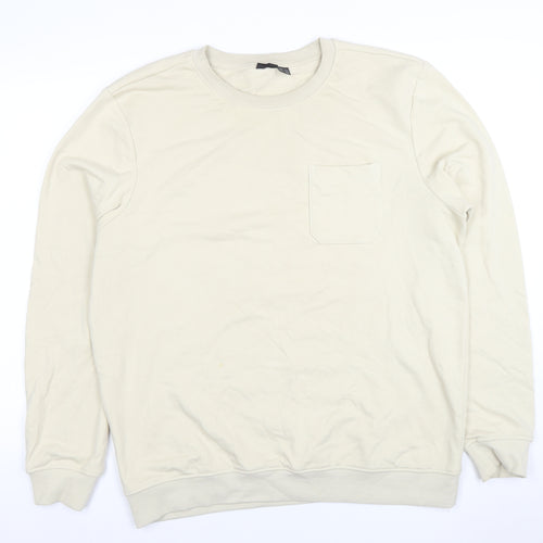 Livergy Men's Beige Crew Neck Fleece Sweatshirt Size L