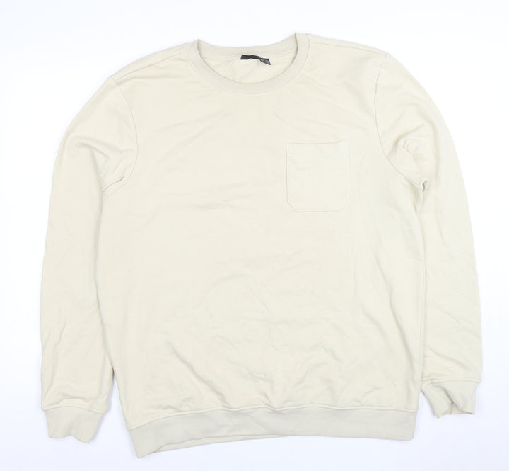 Livergy Men's Beige Crew Neck Fleece Sweatshirt Size L