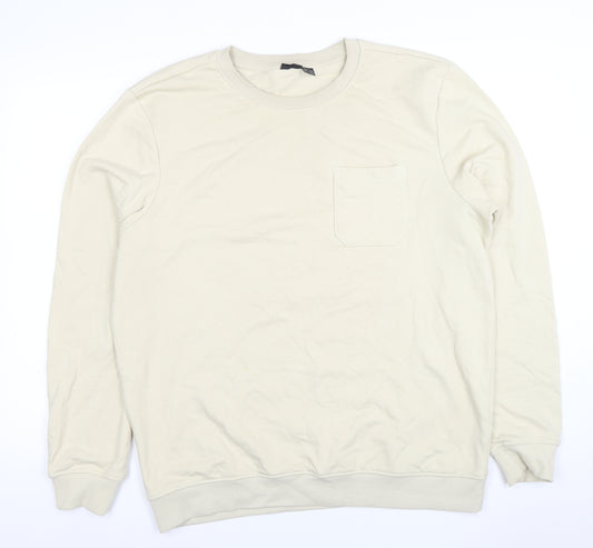 Livergy Men's Beige Crew Neck Fleece Sweatshirt Size L