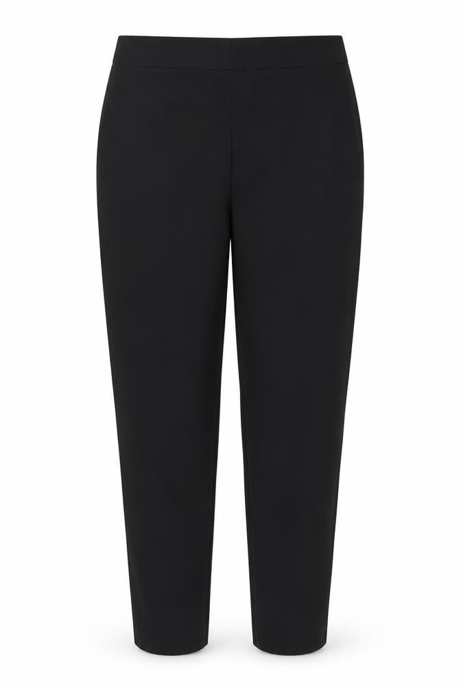 Front view of H&M women’s black slim fit stretch trousers, size UK 14