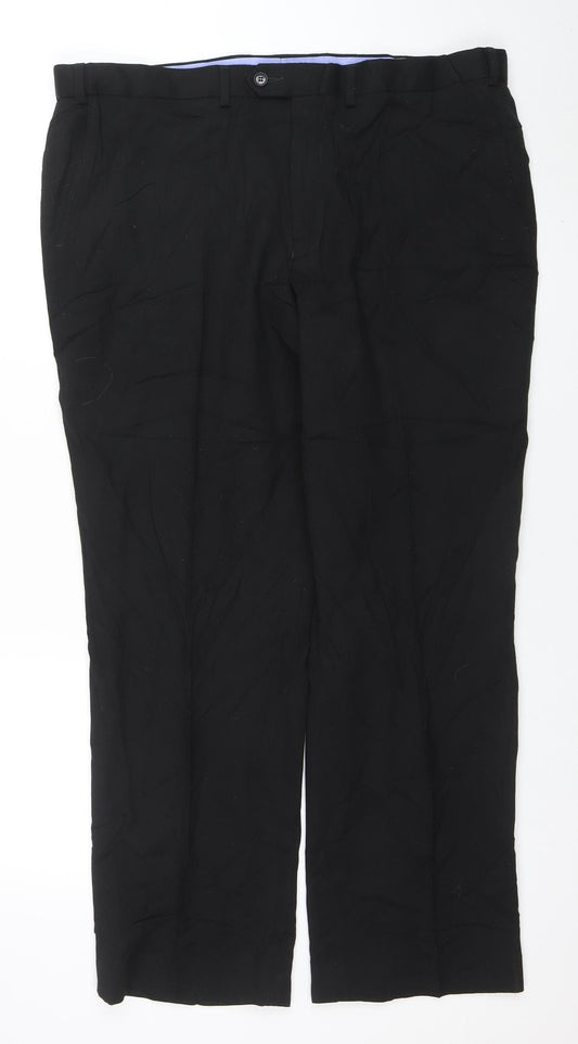Marks and Spencer Men's Black Wool Blend Regular Fit Dress Trousers 40W 31L