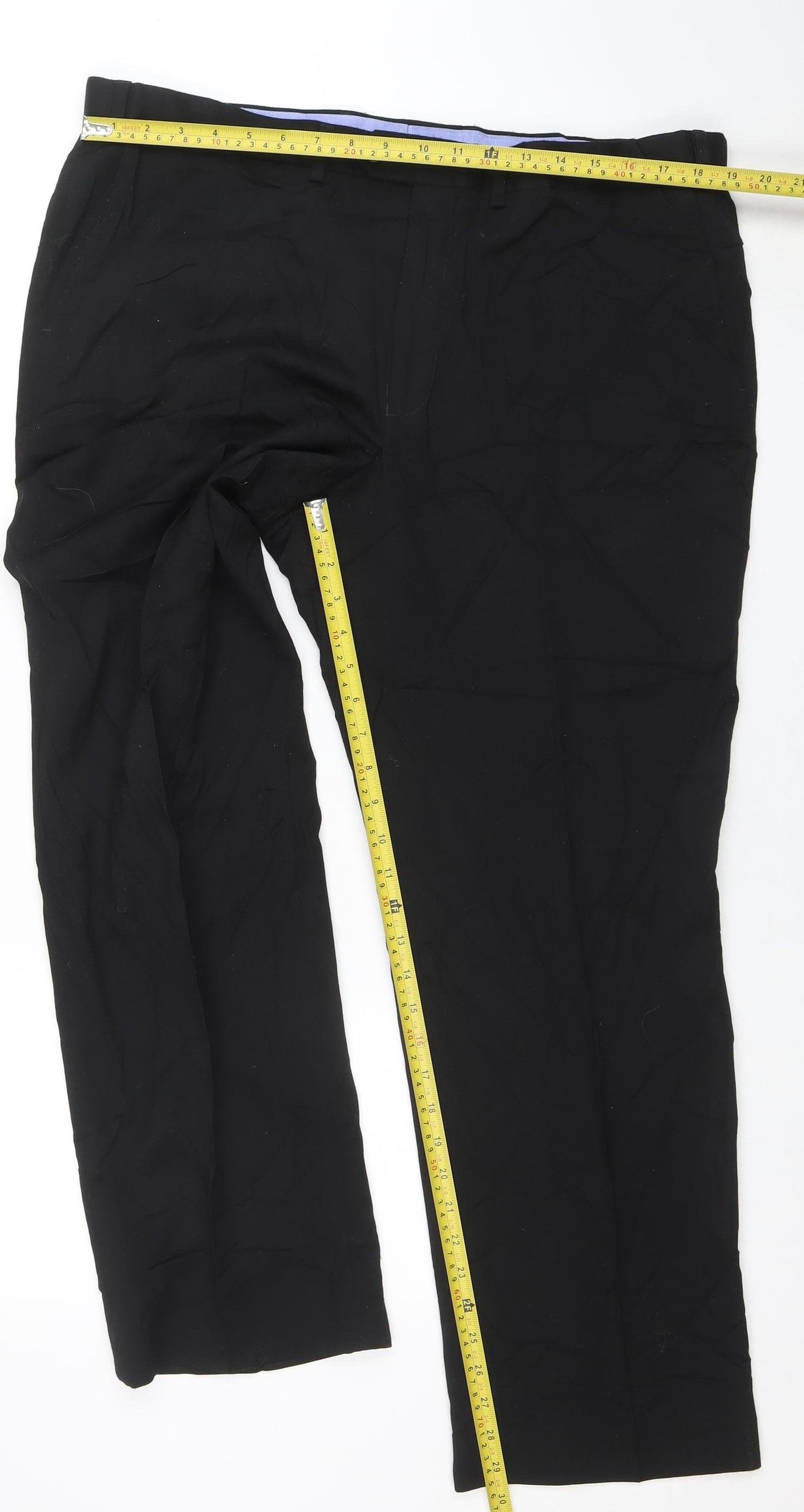 Marks and Spencer Men's Black Wool Blend Regular Fit Dress Trousers 40W 31L