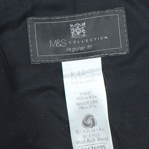 Marks and Spencer Men's Black Wool Blend Regular Fit Dress Trousers 40W 31L