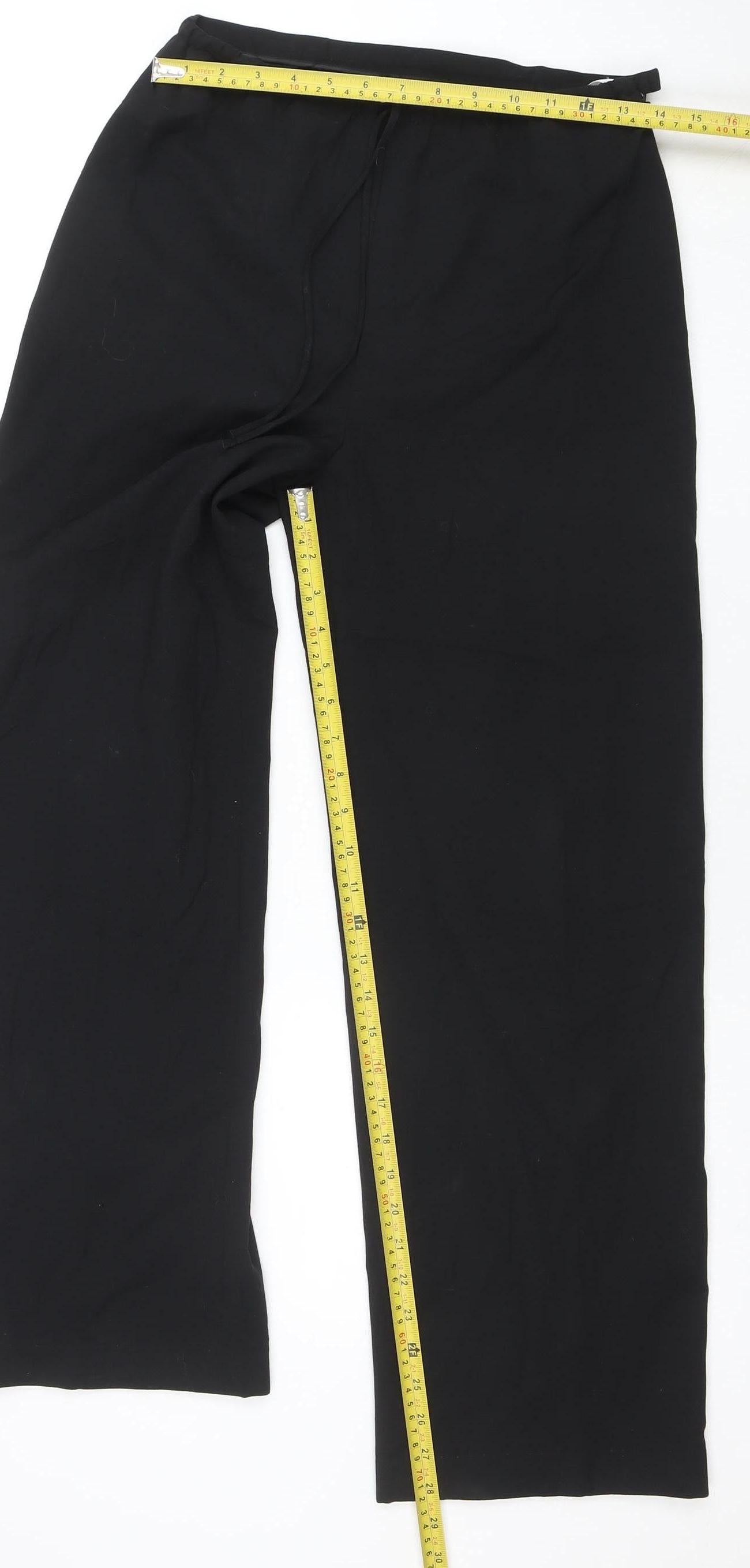 Next Women Black Wool Blend Wide-Leg Trousers Size 10 Regular