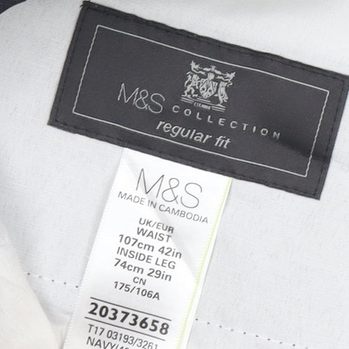 Marks and Spencer Men's Blue Regular Fit Formal Trousers 42W 29L
