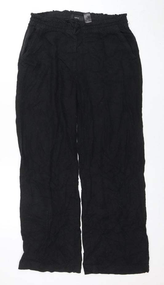 Next Women's Black Linen Blend Straight Leg Trousers Size 12R