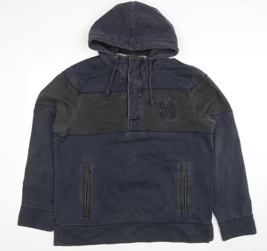 FatFace Men's Blue Pullover Hoodie L Embroidered 88 Cotton Blend