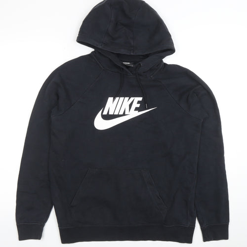 Nike Womens Black Pullover Hoodie Medium Cotton Blend Logo Print