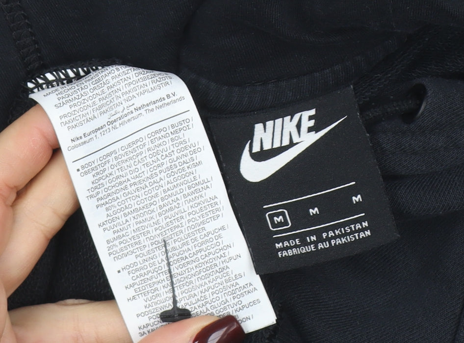 Nike Womens Black Pullover Hoodie Medium Cotton Blend Logo Print