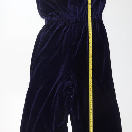 Miss Selfridge Women Navy Velvet Jumpsuit UK 14 Short Sleeve Wide-Leg