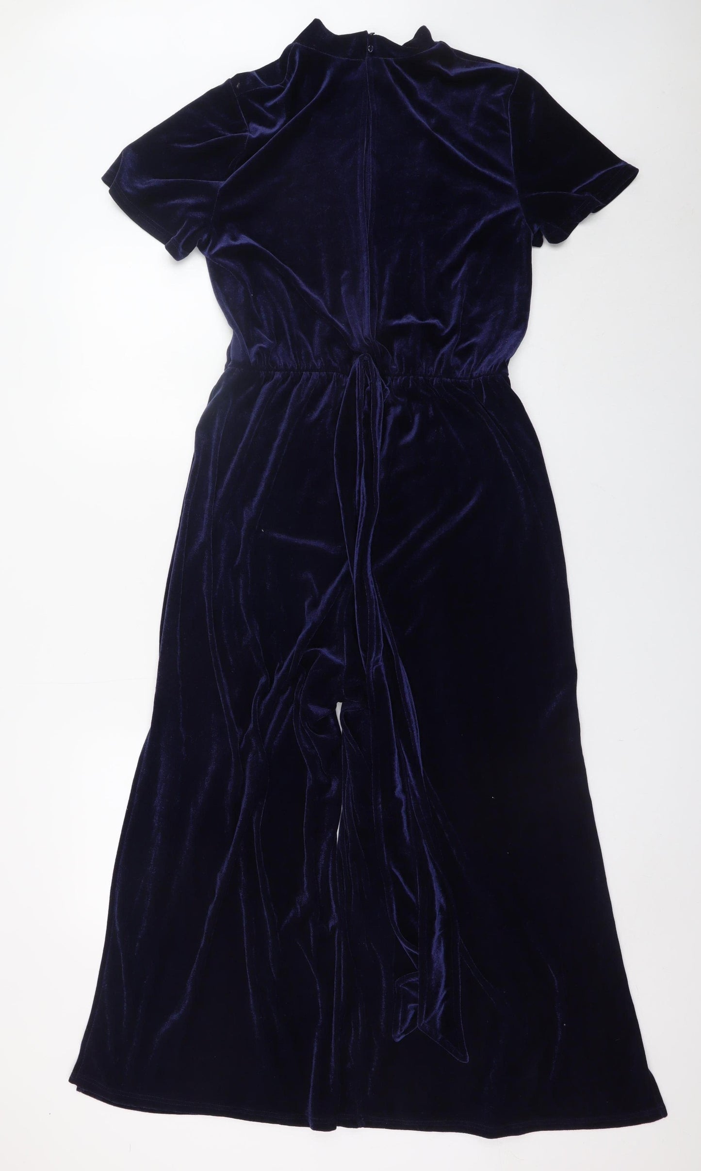 Miss Selfridge Women Navy Velvet Jumpsuit UK 14 Short Sleeve Wide-Leg