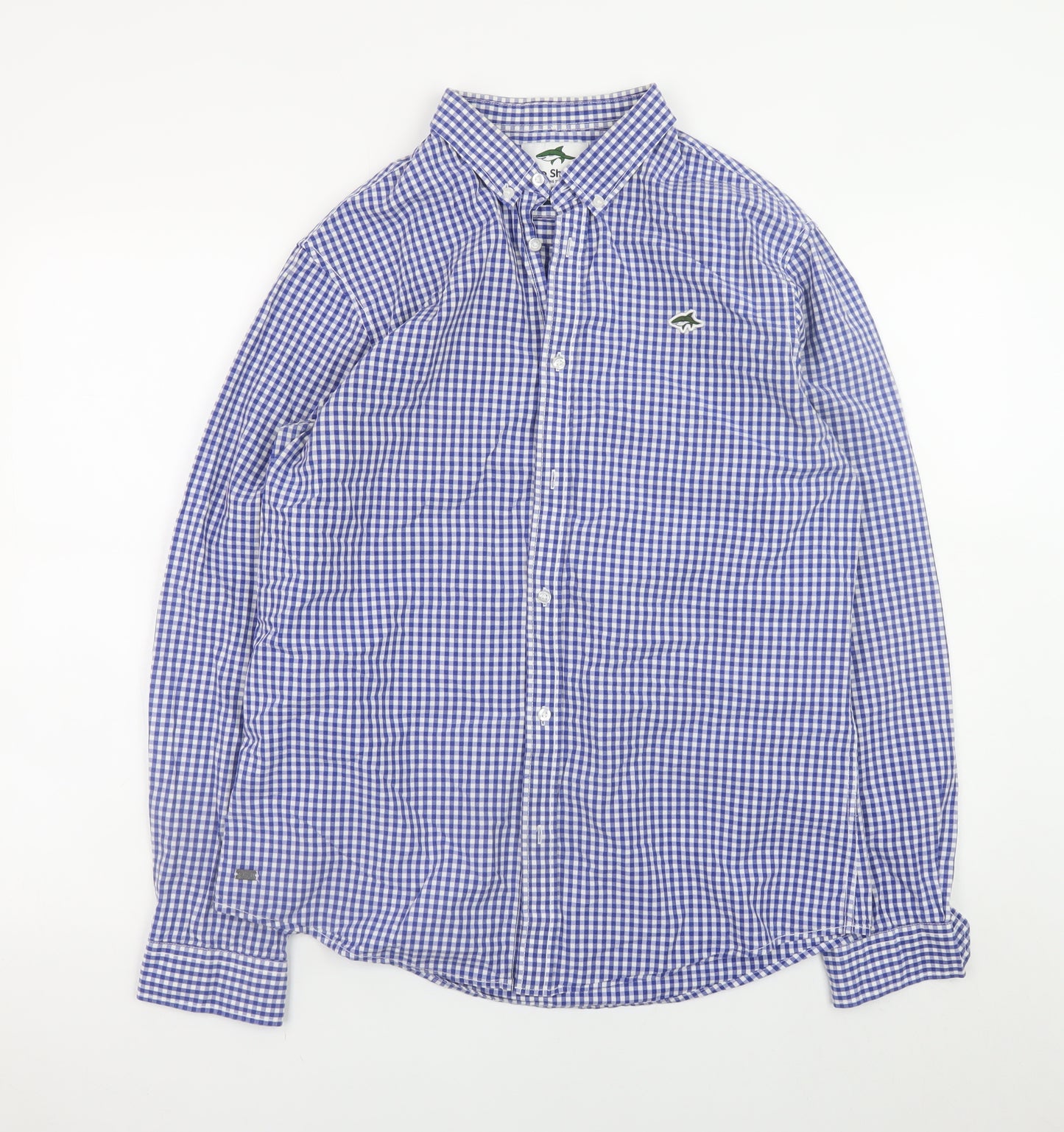Le Shark Men's Blue Check Long Sleeve Button-Up Cotton Shirt Size L