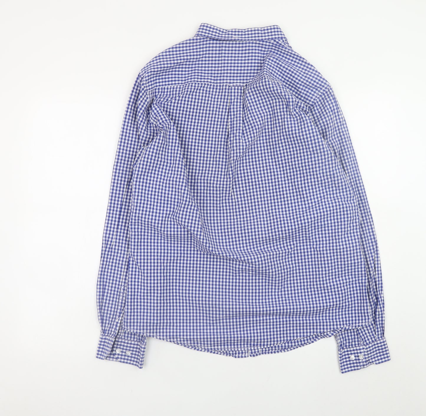 Le Shark Men's Blue Check Long Sleeve Button-Up Cotton Shirt Size L