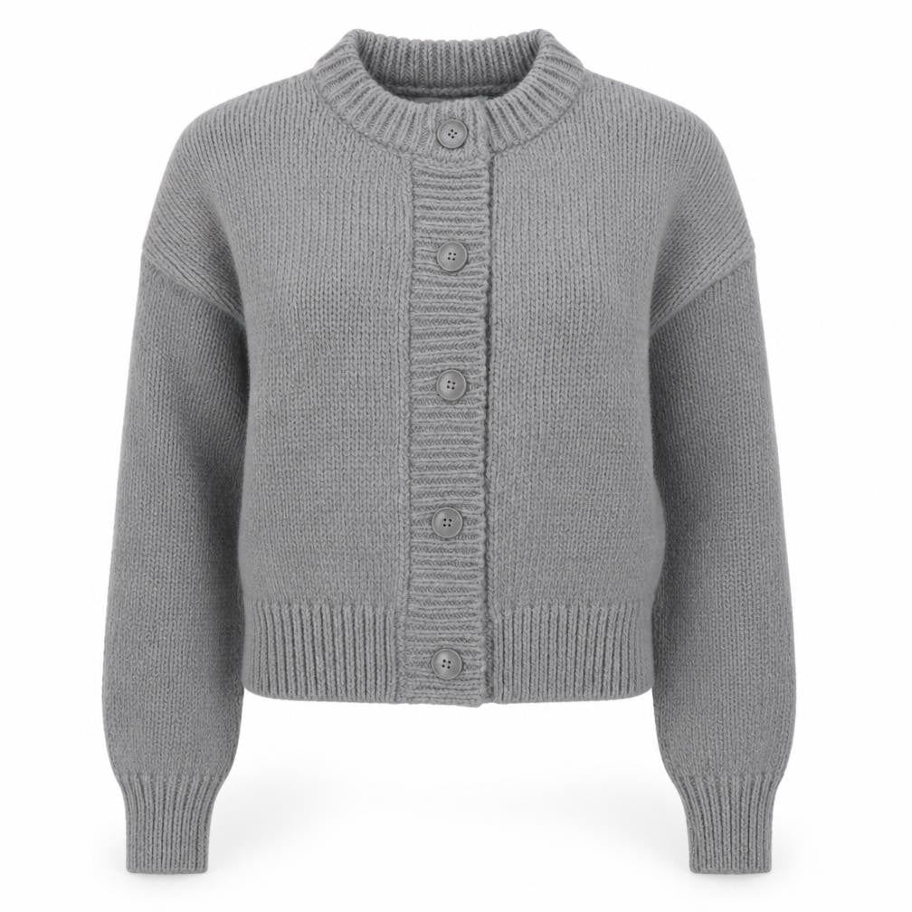 Front view of ASOS DESIGN Women Grey Chunky Knit Button Cardigan, size S