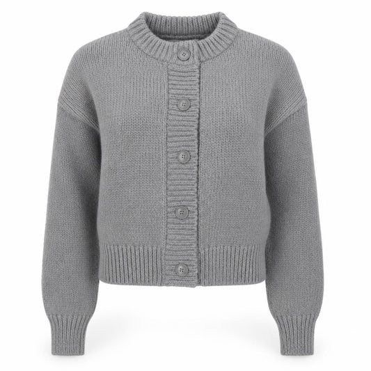 Front view of ASOS DESIGN Women Grey Chunky Knit Button Cardigan, size S