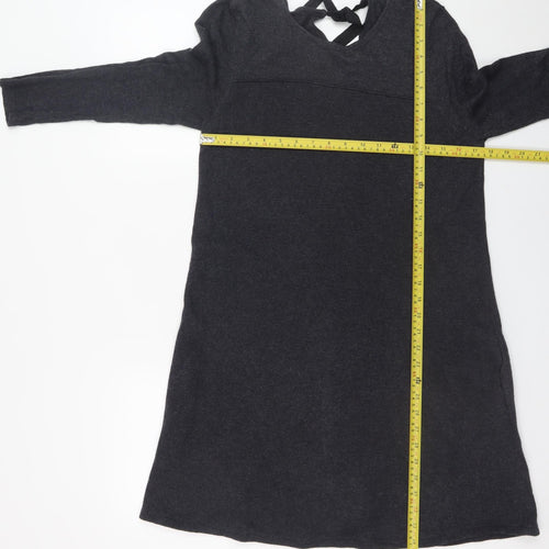 Monsoon Women Black Size 12 Shift Jersey Long Sleeve Knee Dress