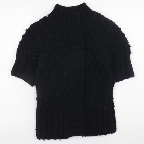 Ted Baker Women Black Wool Short Sleeve Mock Neck Jumper Size 10