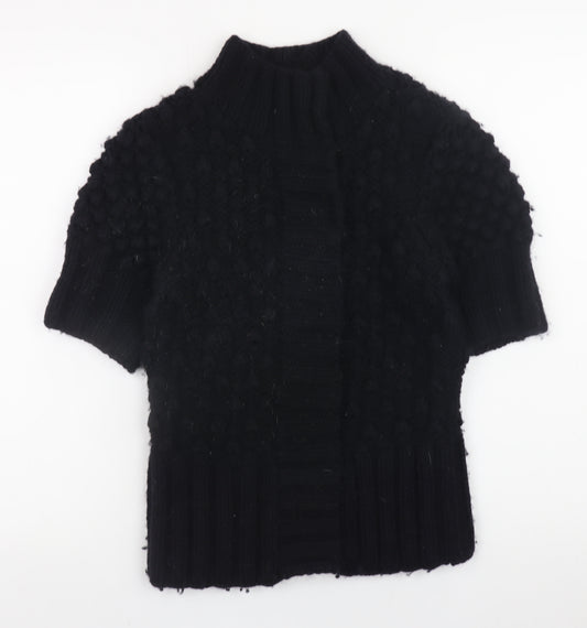 Ted Baker Women Black Wool Short Sleeve Mock Neck Jumper Size 10