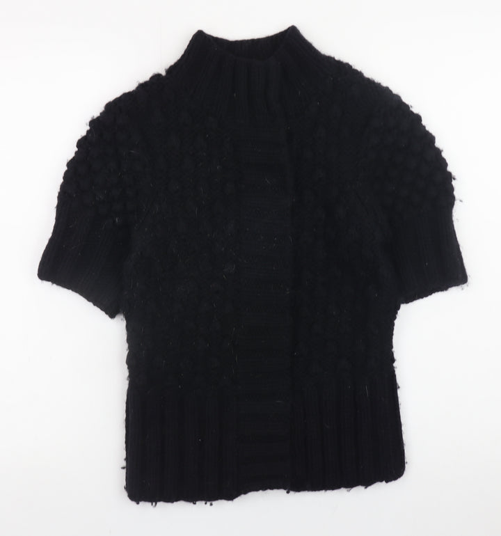 Ted Baker Women Black Wool Short Sleeve Mock Neck Jumper Size 10
