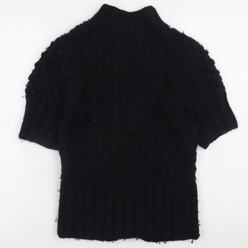 Ted Baker Women Black Wool Short Sleeve Mock Neck Jumper Size 10