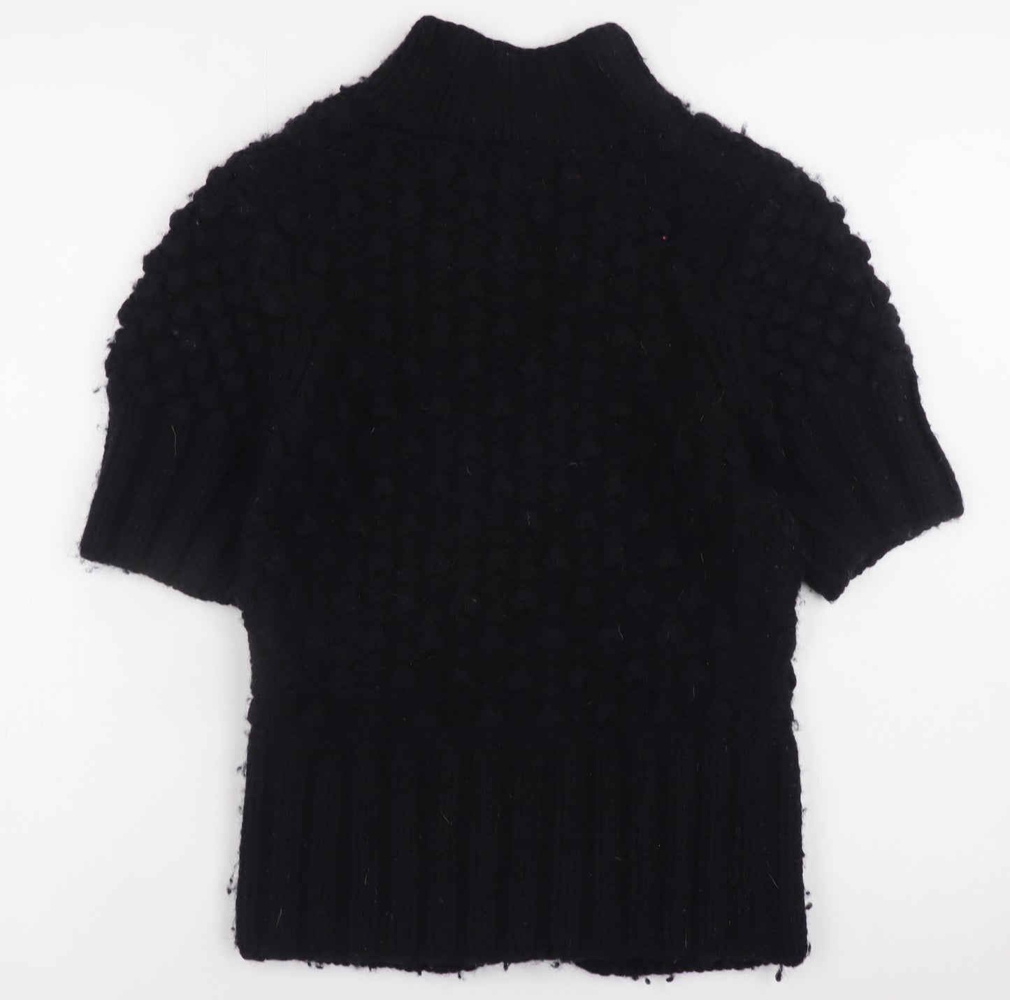 Ted Baker Women Black Wool Short Sleeve Mock Neck Jumper Size 10