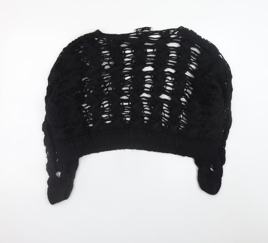 Zara Women Black Open-Knit Wool Blend Shrug Jumper Size S