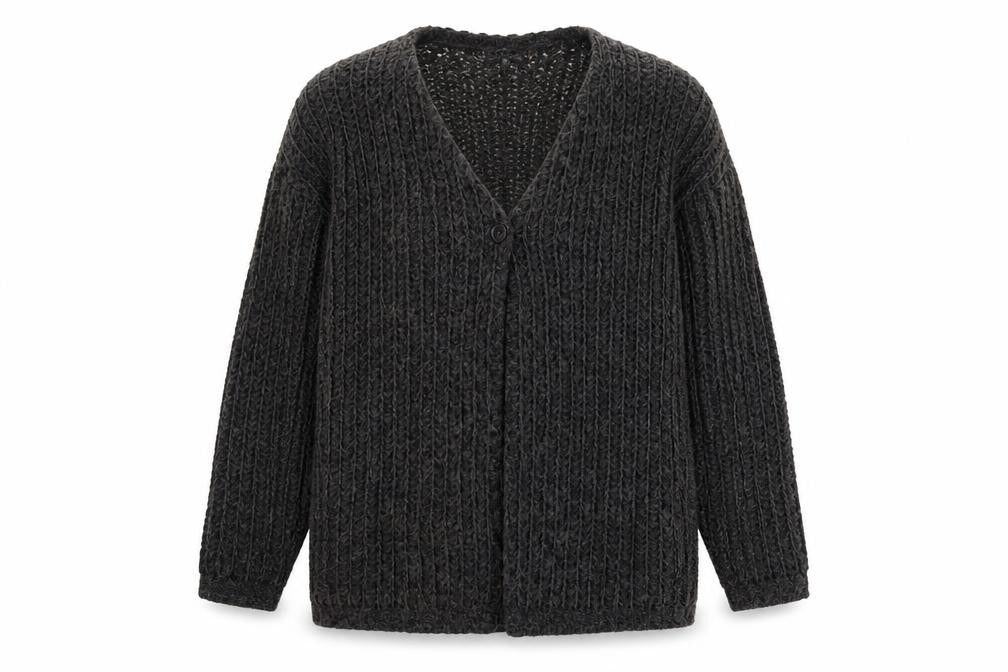 Front view of Sandwich Women's Grey Chunky-Knit V-Neck Cardigan, size S