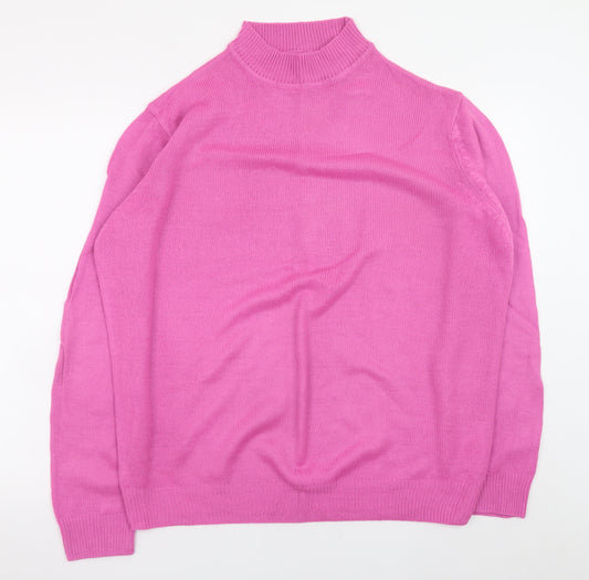 Damart Women Pink Mock Neck Acrylic Jumper Size L