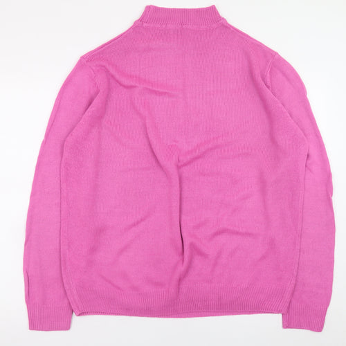 Damart Women Pink Mock Neck Acrylic Jumper Size L