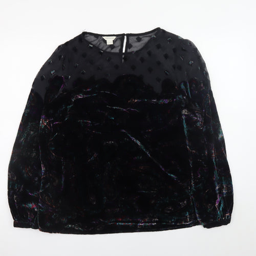 Monsoon Women's Black Velvet Floral Tunic Blouse Size 16