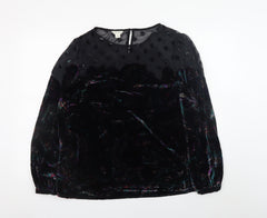 Monsoon Women's Black Velvet Floral Tunic Blouse Size 16