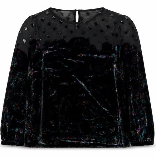 Monsoon Women's Black Velvet Floral Tunic Blouse Size 16