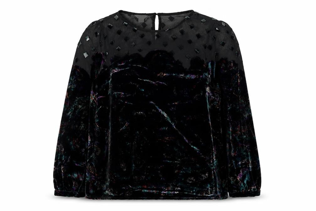 Monsoon Women's Black Velvet Floral Tunic Blouse Size 16